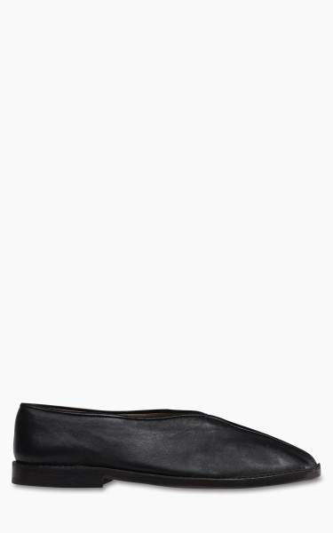 Lemaire Flat Piped Slippers Shiny Nappa Leather Black