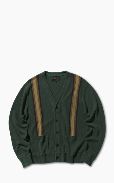 Beams Plus Cotton Jacquard Striped Cardigan Green