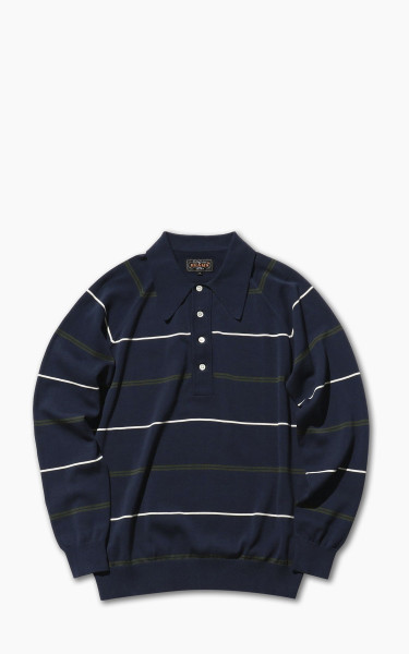 Beams Plus Raglan Sleeve Knit Polo Shirt Navy