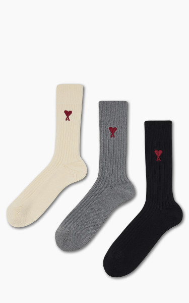 AMI Paris Three-Pack ADC Socks Off White/Grey/Black