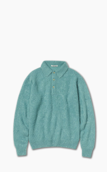 Auralee Brushed Super Kid Mohair Knit Polo Blue