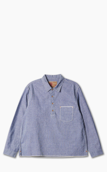 FOB Factory F3487 Chambray Selvedge Pullover Shirt Blue