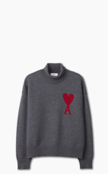 AMI Paris Red ADC Sweater Turtleneck Heather Grey/Red