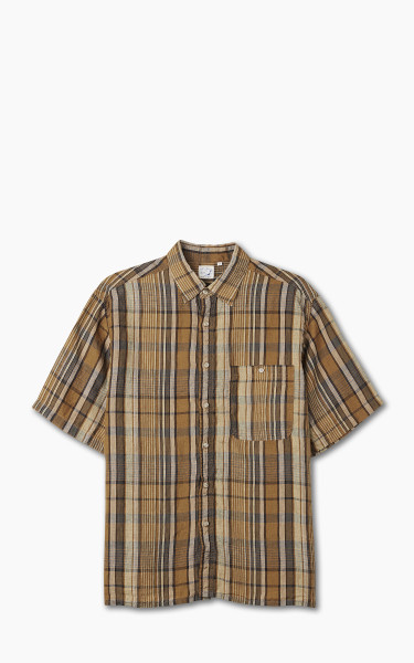OrSlow Linen Short Sleeve Shirt Orange Check