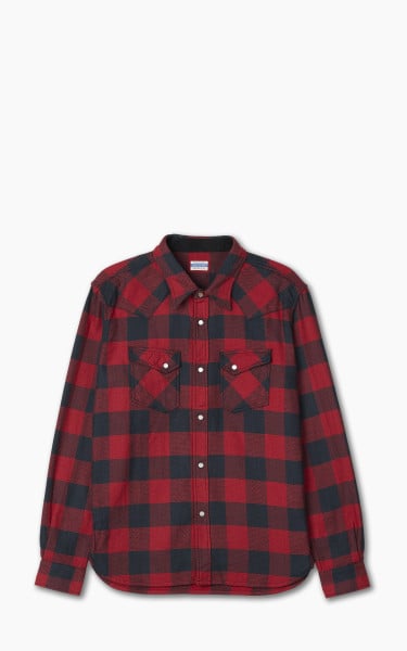 The Flat Head FN-SNW-101L Block Check Flannel Western Shirt Red/Black