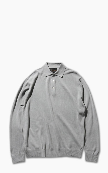 Beams Plus Knit Long Sleeve Polo Shirt Ice Blue