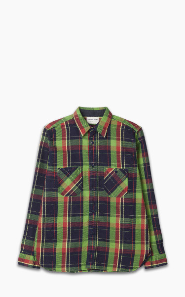 Samurai Jeans SIN23-01W Flannel Shirt Indigo Rope Dyed Green