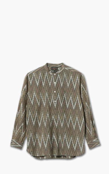 Beams Plus Ikat Band Collar Pullover Shirt Olive