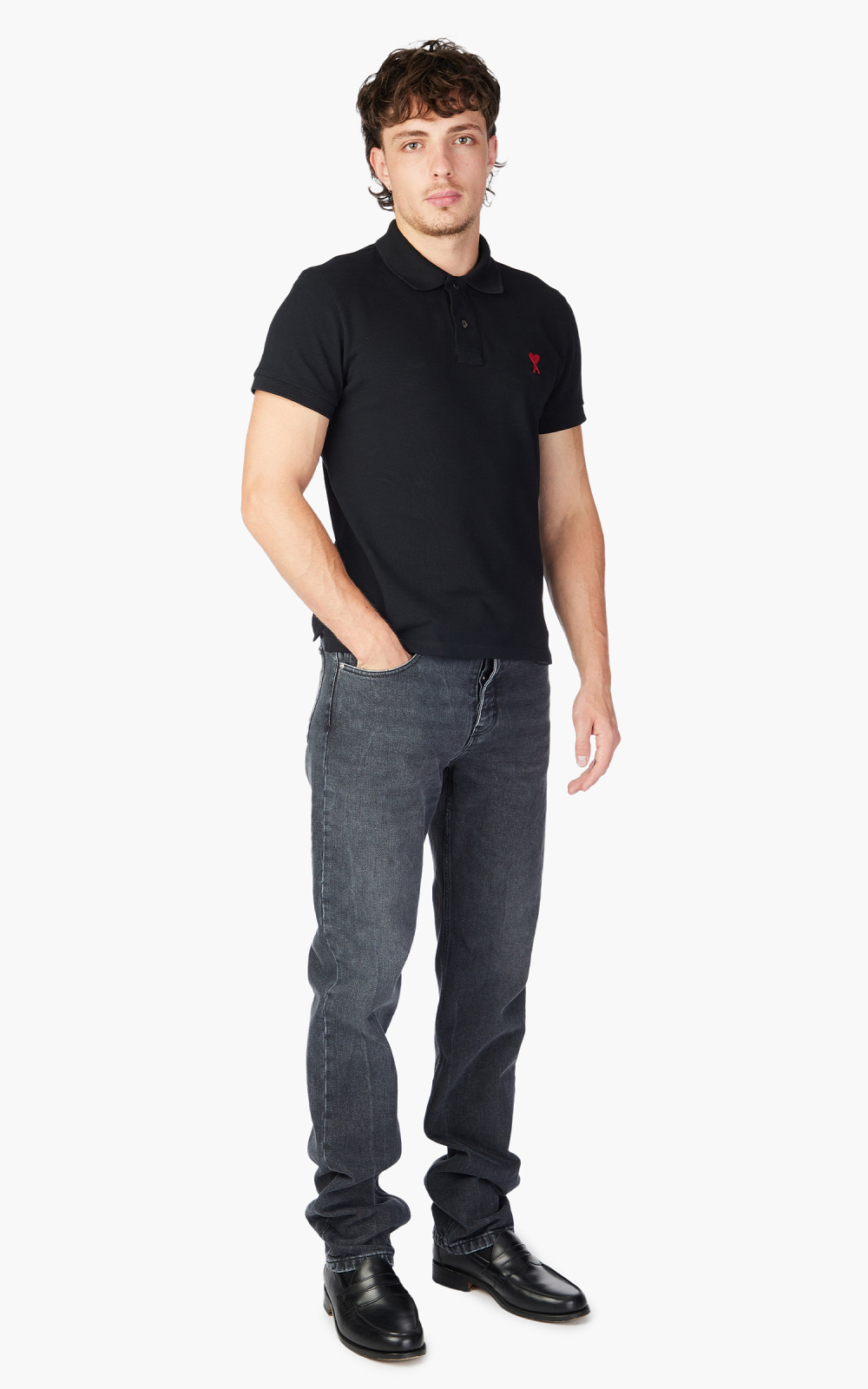 AMI Paris Ami De Coeur Polo Shirt Black | Cultizm