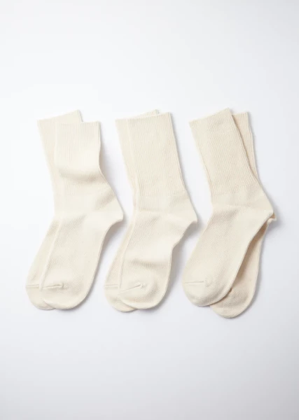 RoToTo R1427 Organic Daily 3-Pack Ribbed Crew Socks Ecru