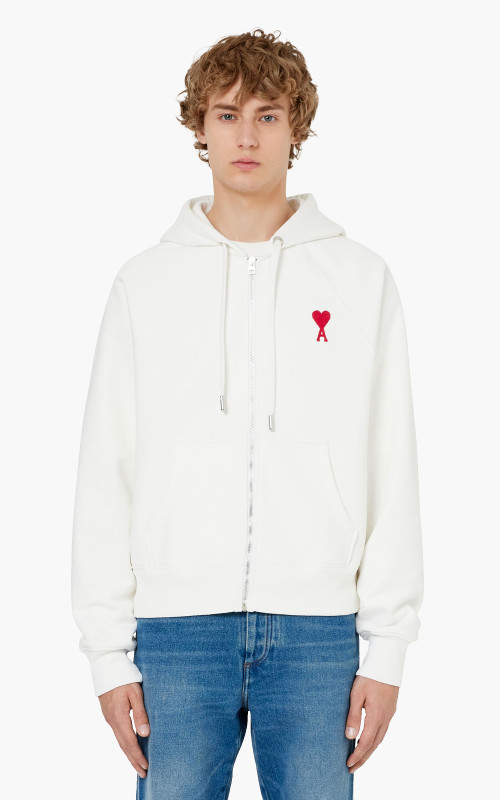 AMI Paris Tonal Zipped ADC Hoodie Natural White/Red