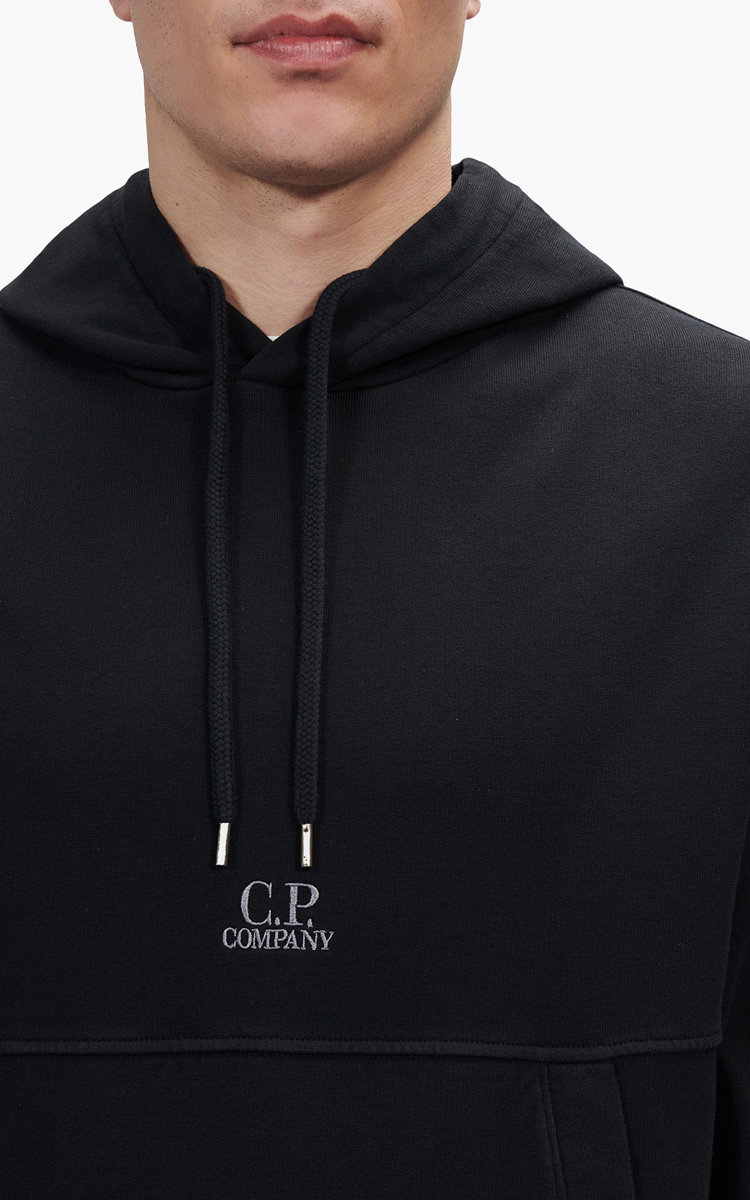C.P. Company Cotton Fleece Logo Hoodie Black | Cultizm