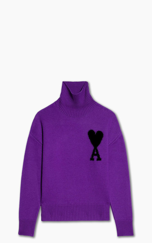 AMI Paris Ami De Coeur Funnel Neck Sweater Purple/Black