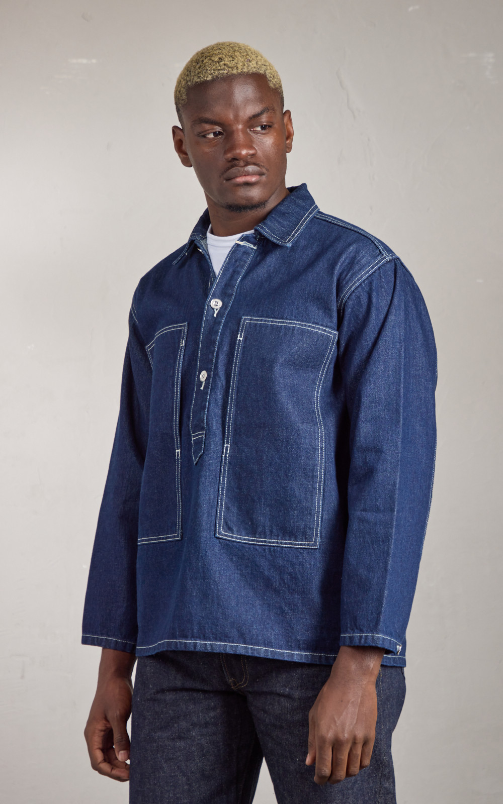 Denim pullover shirt on sale