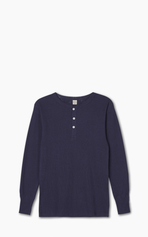 Warehouse & Co. Lot 5904 Waffle-Knit Henley Neck Long Sleeve T-Shirt Navy