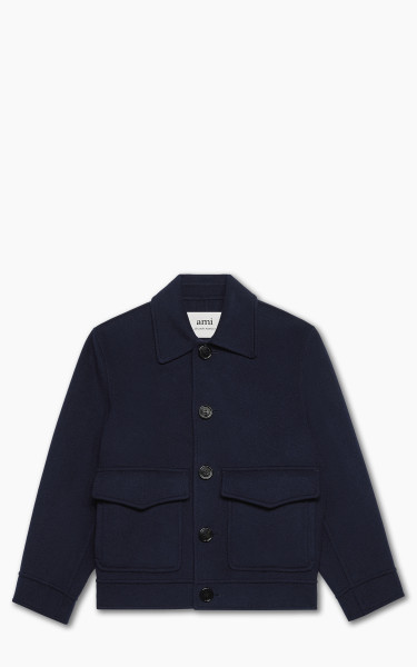 AMI Paris Boxy Fit Double Face Coat Night Blue