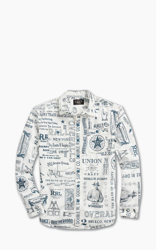 RRL Poplin Graphic Workshirt White/Blue