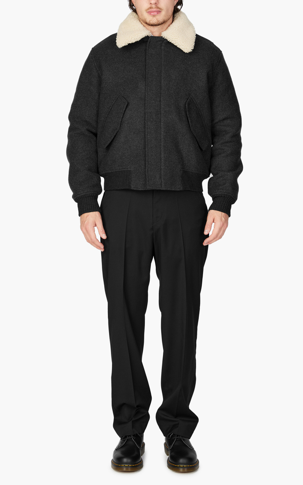 AMI Paris Shearling Collar Jacket Heather Grey | Cultizm
