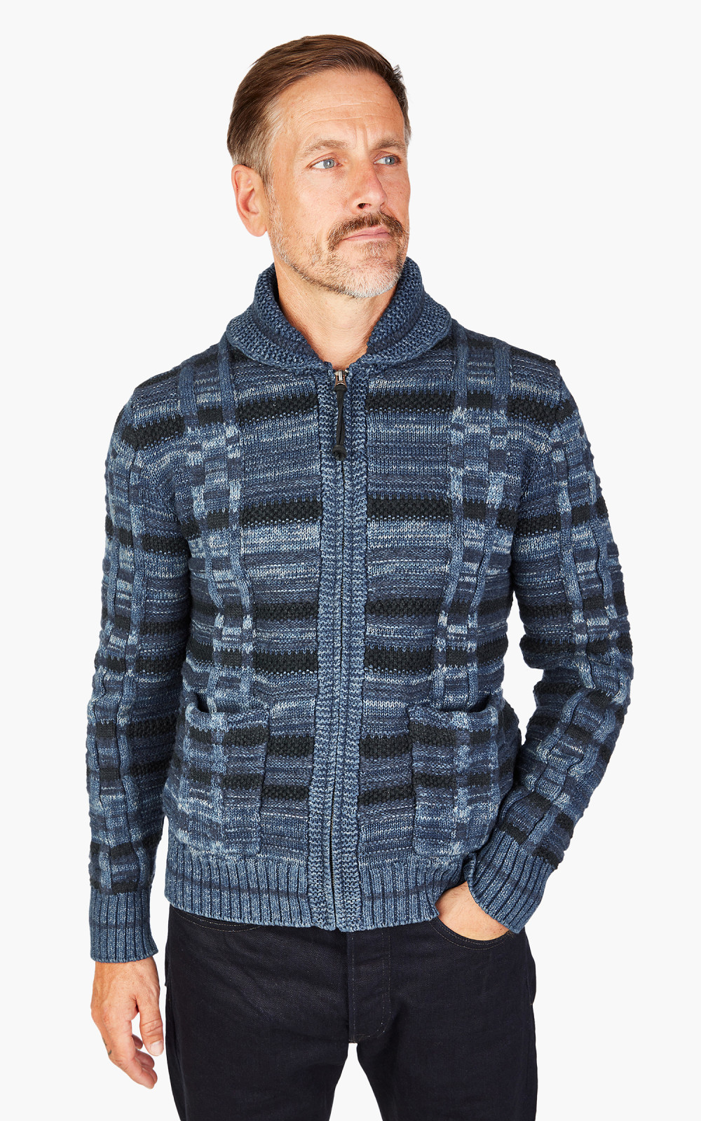 RRL Full Zip Cardigan Indigo | Cultizm RRL Full Zip Cardigan Indigo | Cultizm