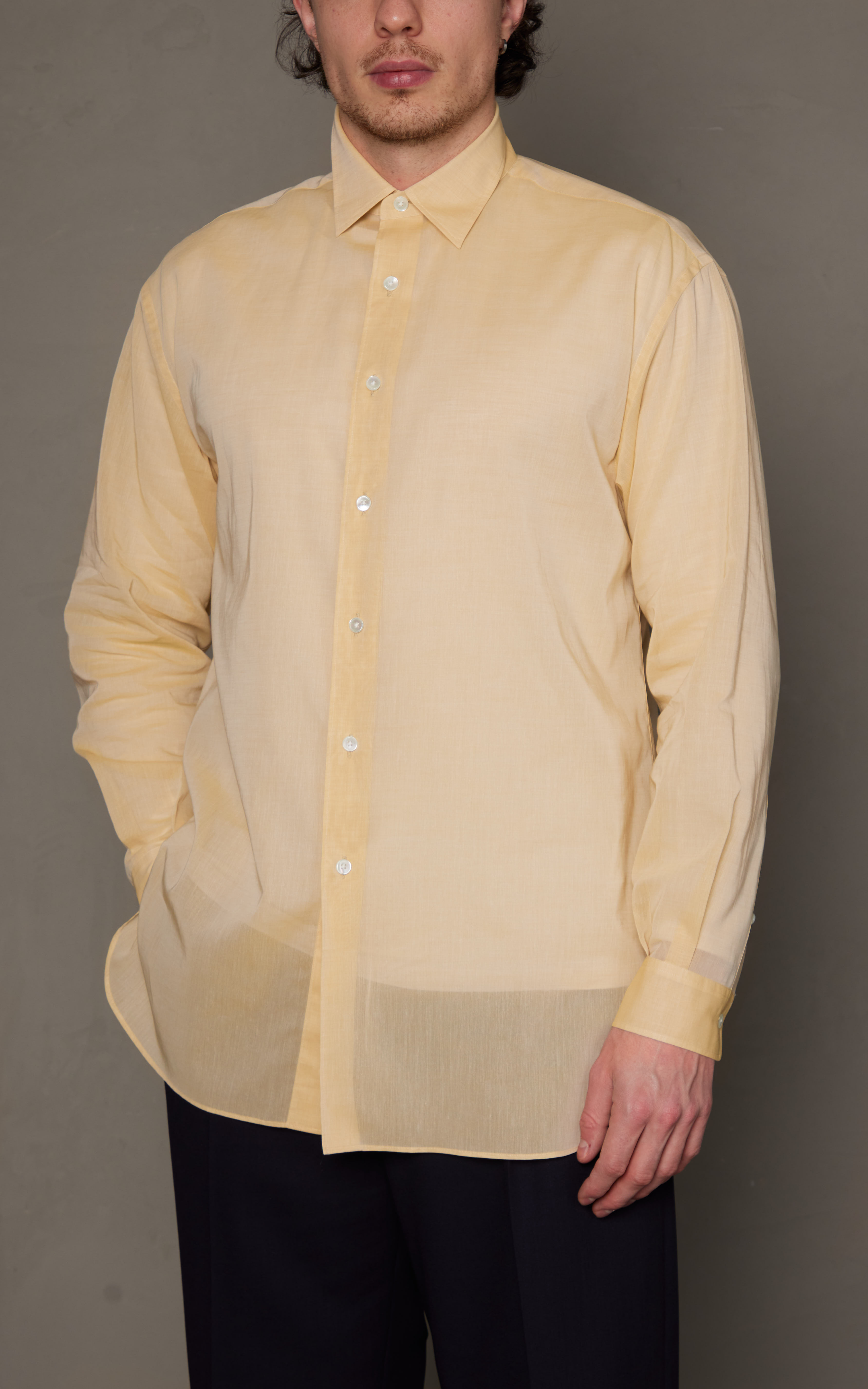 Auralee Hard Twist Finx Organdy Shirt Light Yellow Chambray