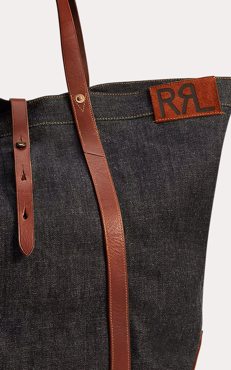 RRL Howard Leather-Trim Denim Tote Bag Indigo | Cultizm