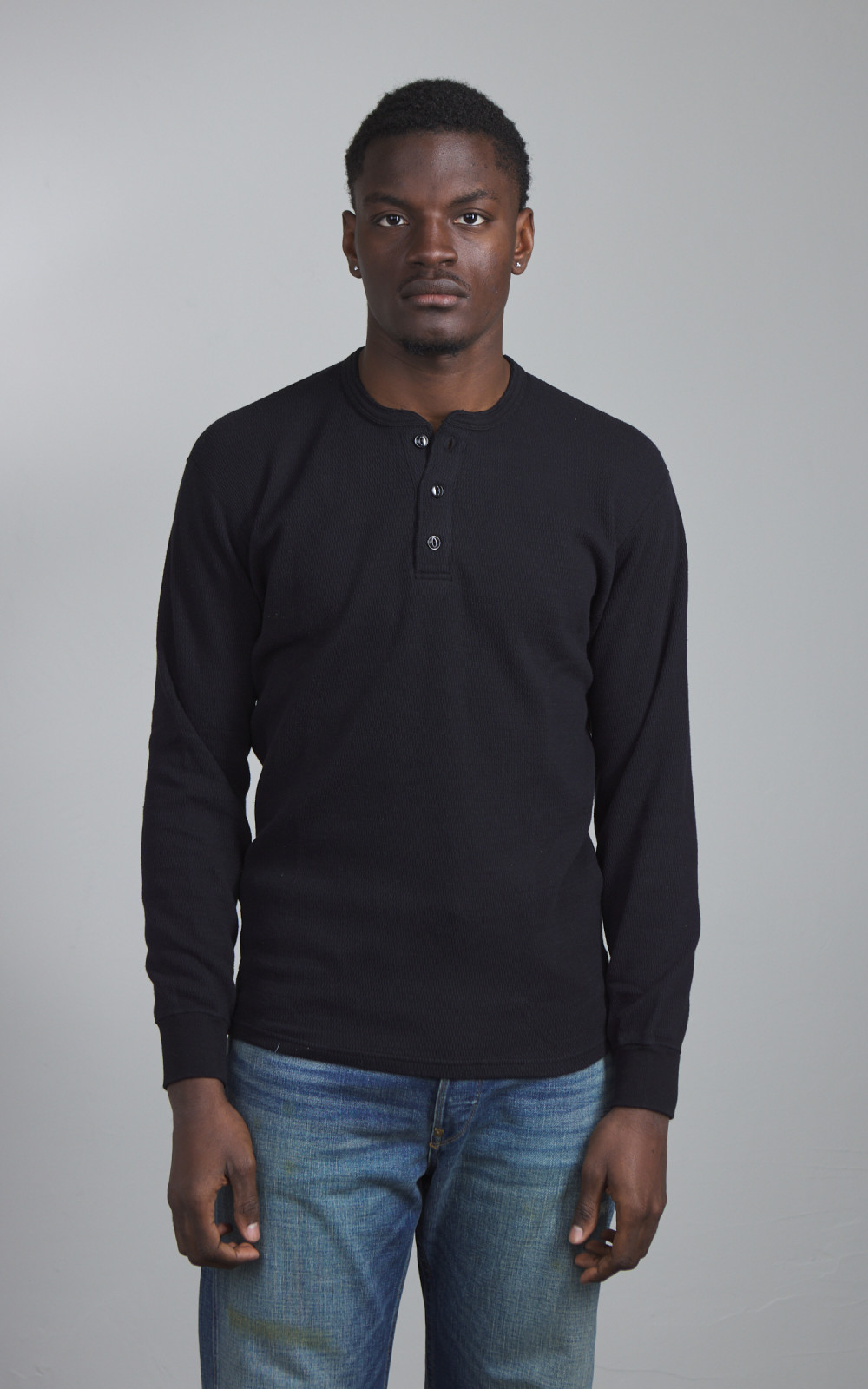 kinema waffle henley neck ブラック　サイズM kinema waffle henley neck ブラックサイズM