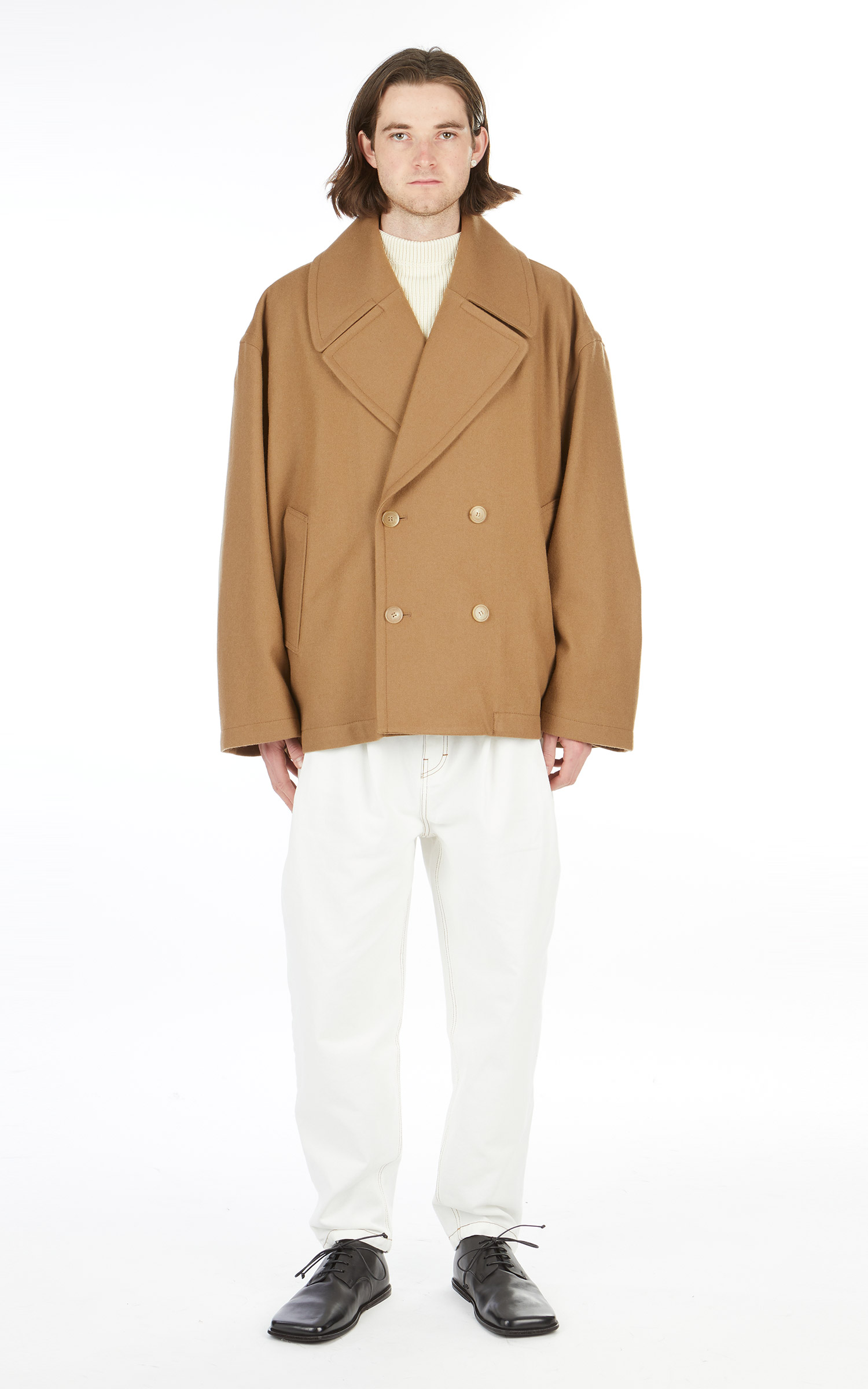 Hed Mayner Cropped Peacoat Camel | Cultizm