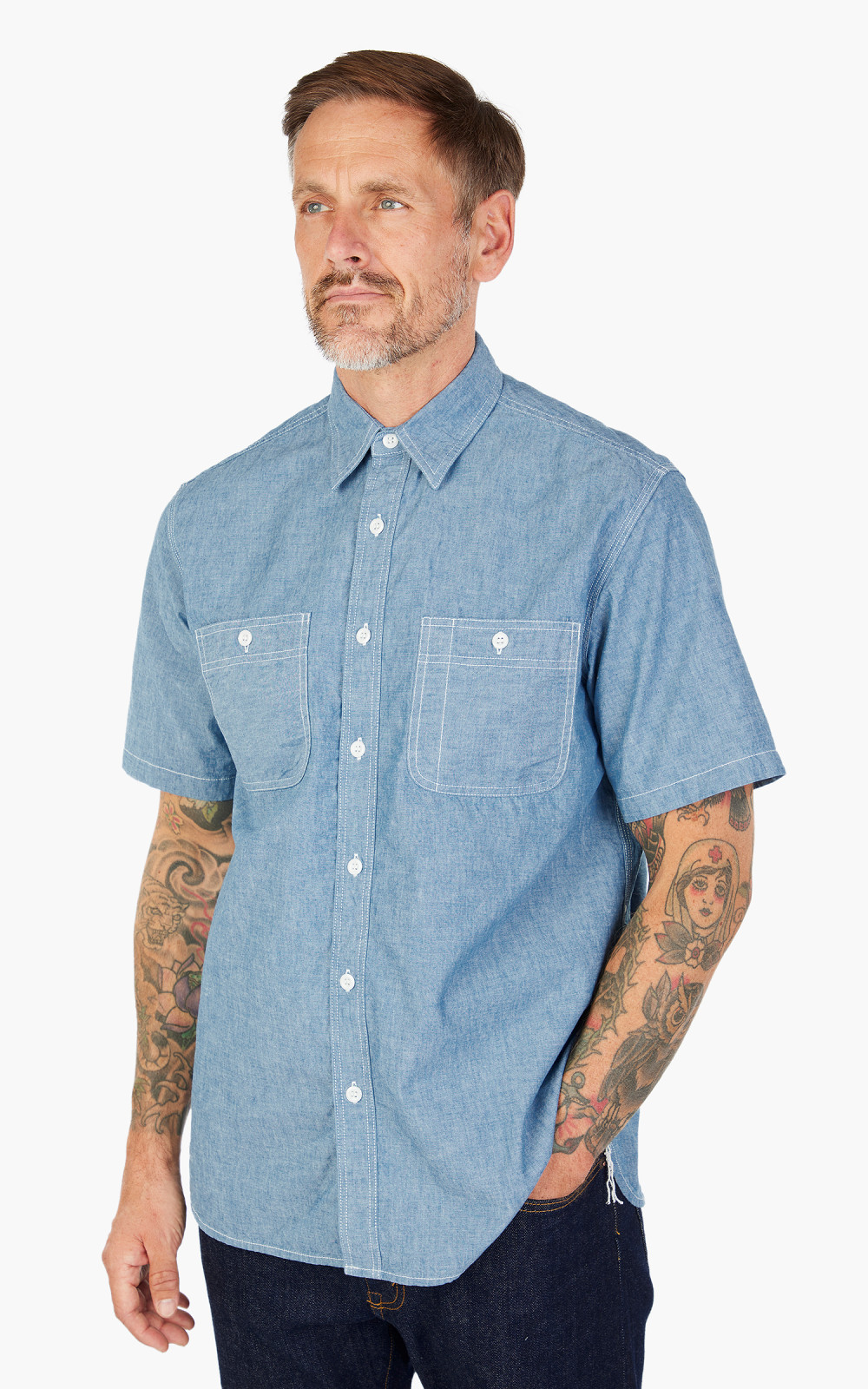 トップス BEAMS PLUS WORK Short Sleeve Chambray M Beams Plus Work Short Sleeve Chambray - Mildblend Supply Co