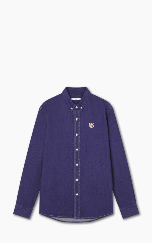 Maison Kitsuné Button Down Casual Shirt Fox Head Patch Indigo