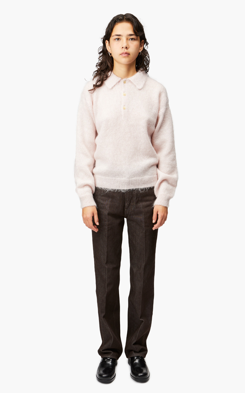 Auralee W Brushed Super Kid Mohair Knit Polo Light Pink | Cultizm