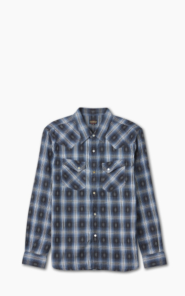 The Flat Head FN-SNW-004L Native Check Western Shirt Sax Blue