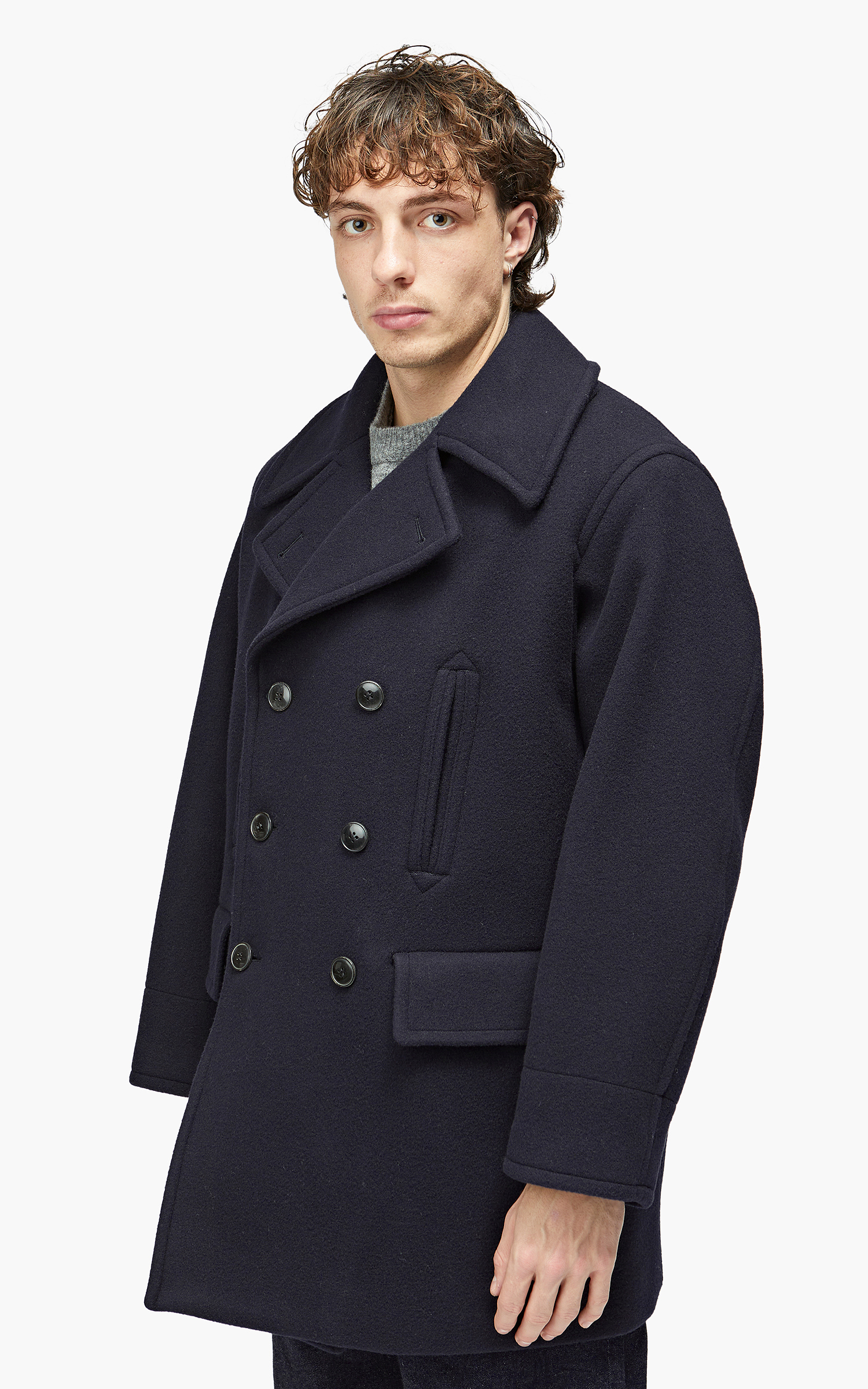 YLÈVE Wool Mosser Pea Coat Navy | Cultizm