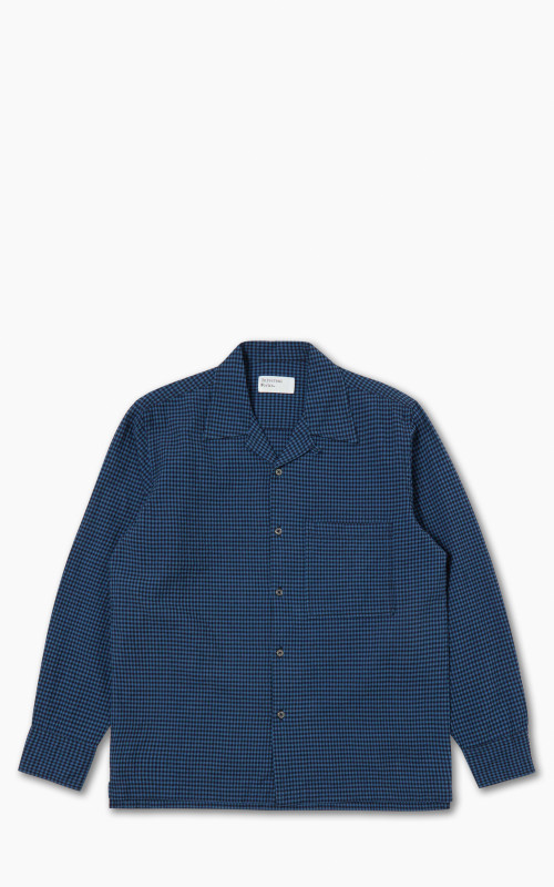 Universal Works L/S Camp Shirt Gingham Seersucker Navy