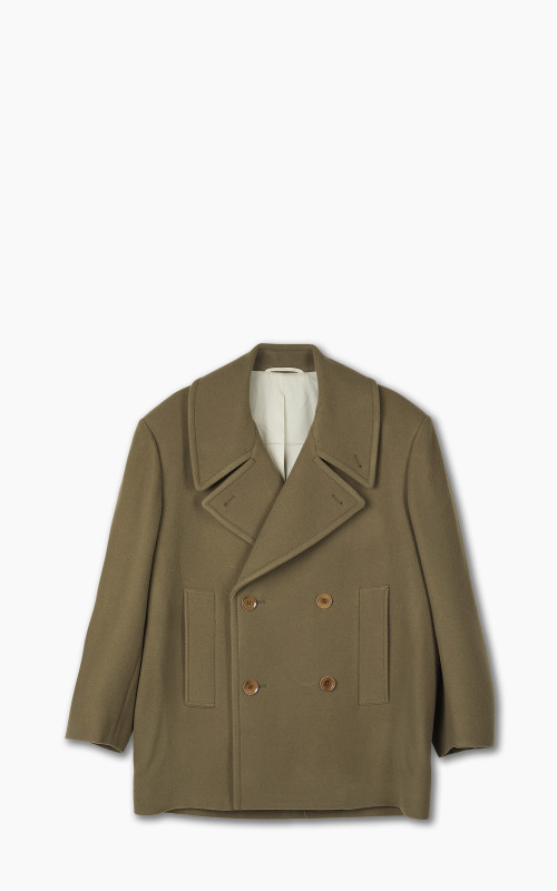 Lemaire Maxi Pea Coat Wool Capers Khaki