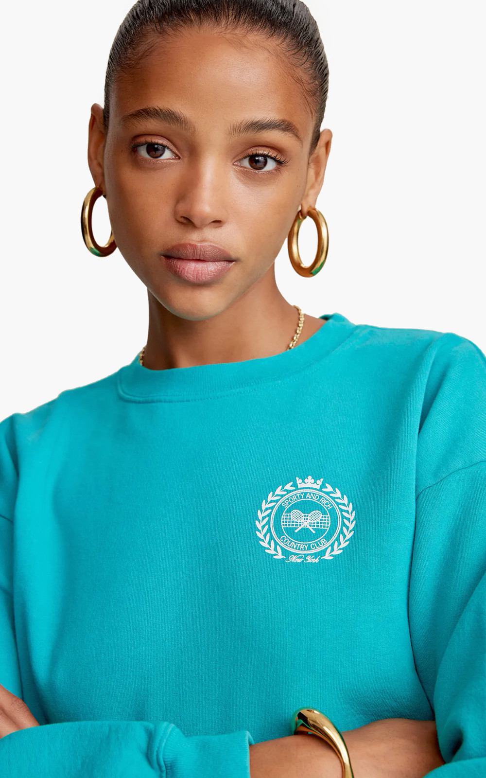 スウェット・トレーナー Sporty & Rich Country Club Crop Sweatshirt Teal White CR636T Sporty-Rich-CR636TE-NY-Country