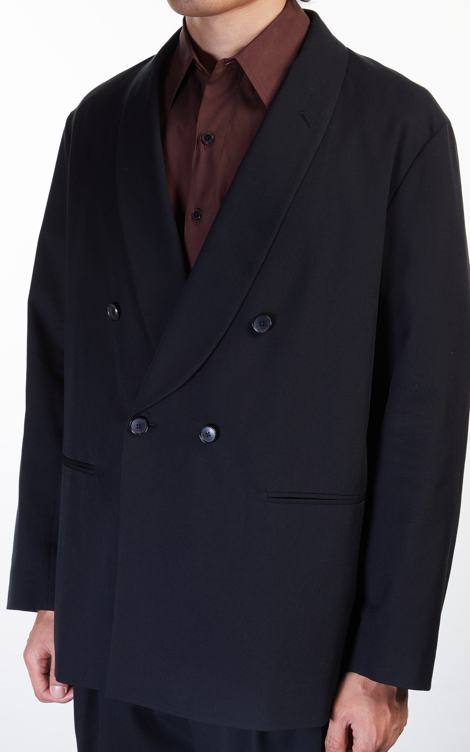 Auralee Super Fine Wool Cotton Twill Shawl Collar Jacket Black 
