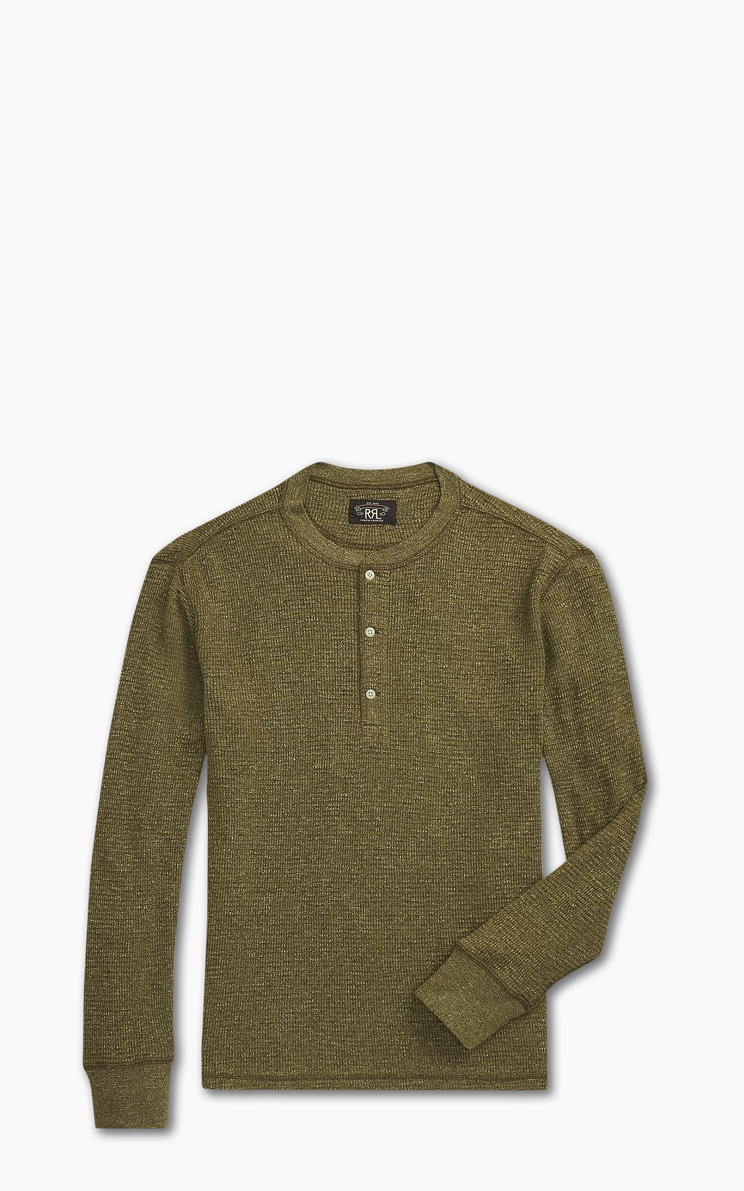 RRL Waffle-Knit Henley Shirt Olive Heather