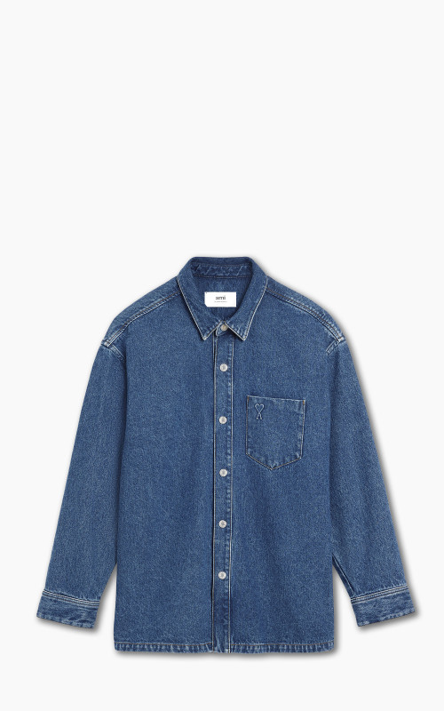 AMI Paris Oversized Ami De Coeur Denim Shirt Used Blue