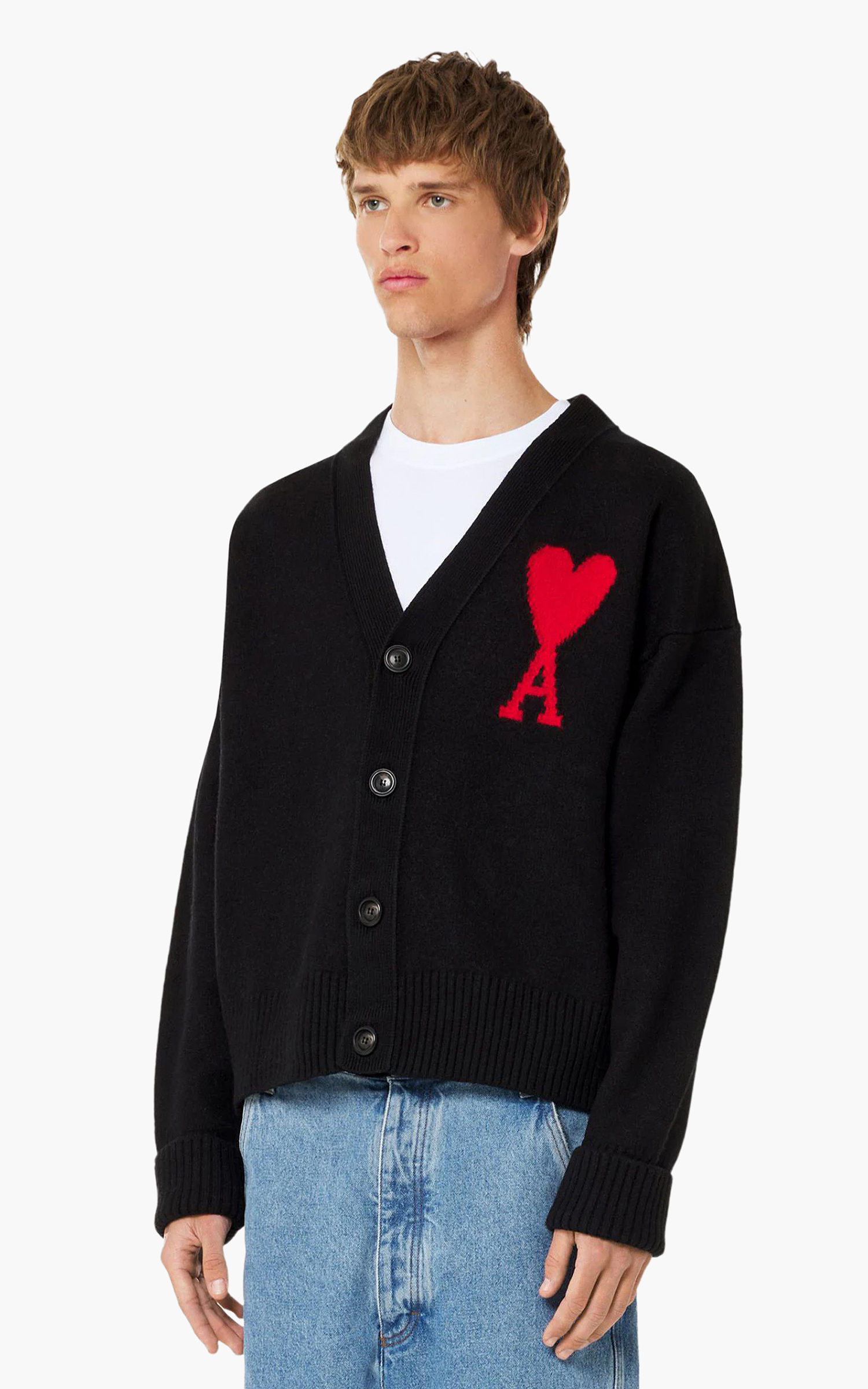 AMI Paris Ami De Coeur Cardigan Black/Red | Cultizm