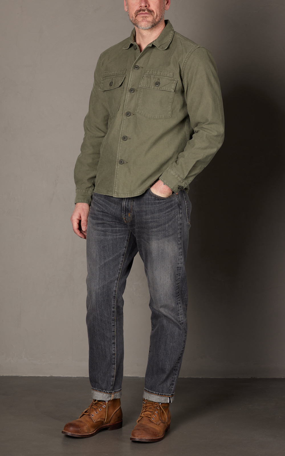 FOB Factory F2362 Fatigue Shirt Sateen Olive | Cultizm