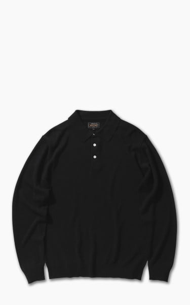 Beams Plus Knit Long Sleeve Polo Shirt Black