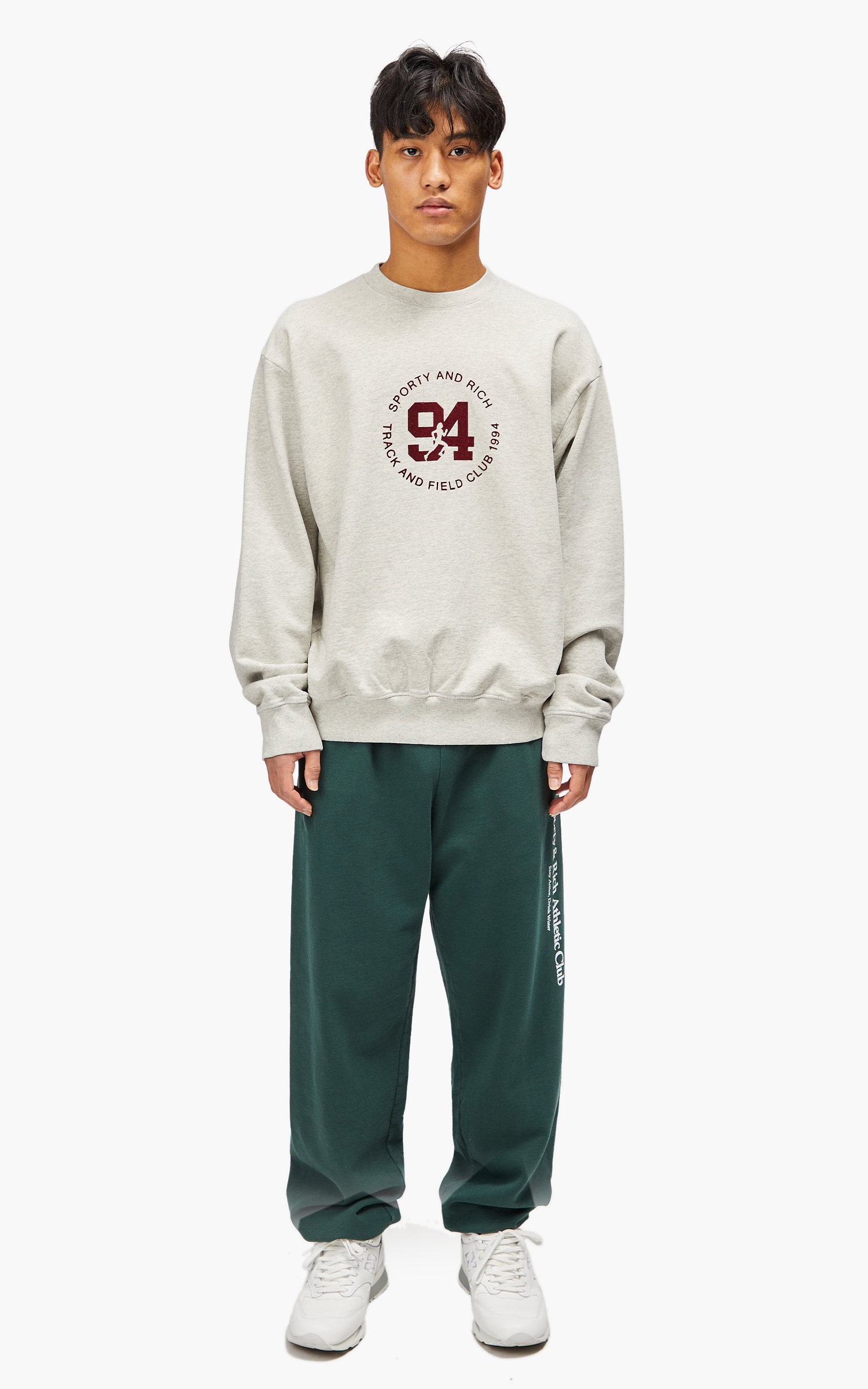 Sporty & Rich 94 Track & Field Flocked Crewneck Heather Oatmeal | Cultizm