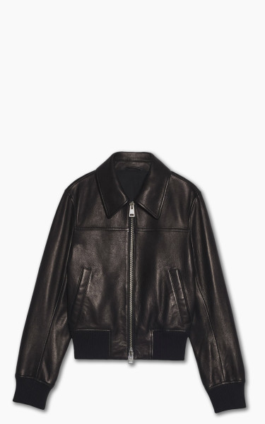 AMI Paris Zipped Leather Jacket Black