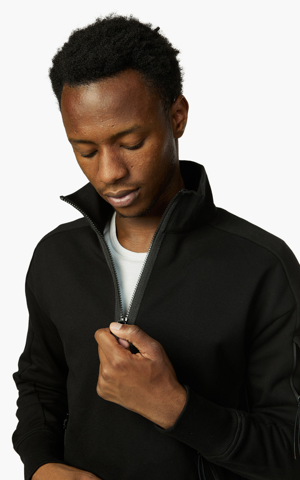 C.P. Company Diagonal Raised Fleece Half Zip Jumper Black