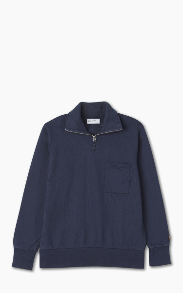 Universal Works Half Zip Sweatshirt Brushback Navy