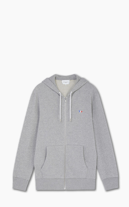 Maison Kitsuné Tricolor Fox Patch Zip Hoodie Grey Melange