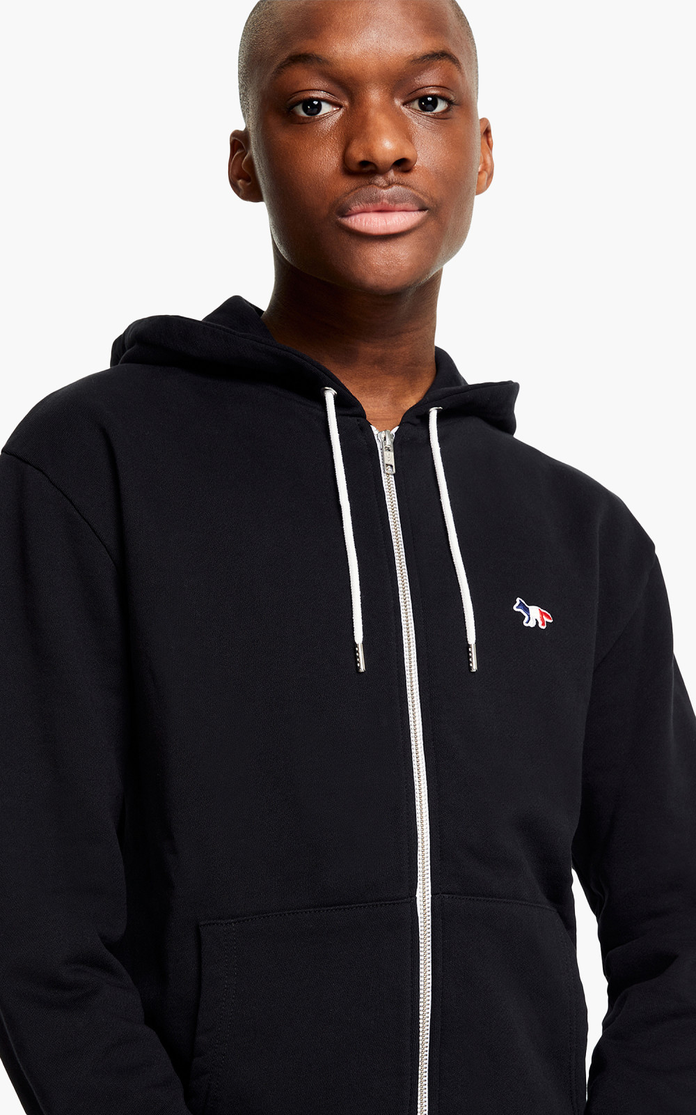 Maison Kitsune Tricolor Fox Patch Zip Hoodie Black Cultizm
