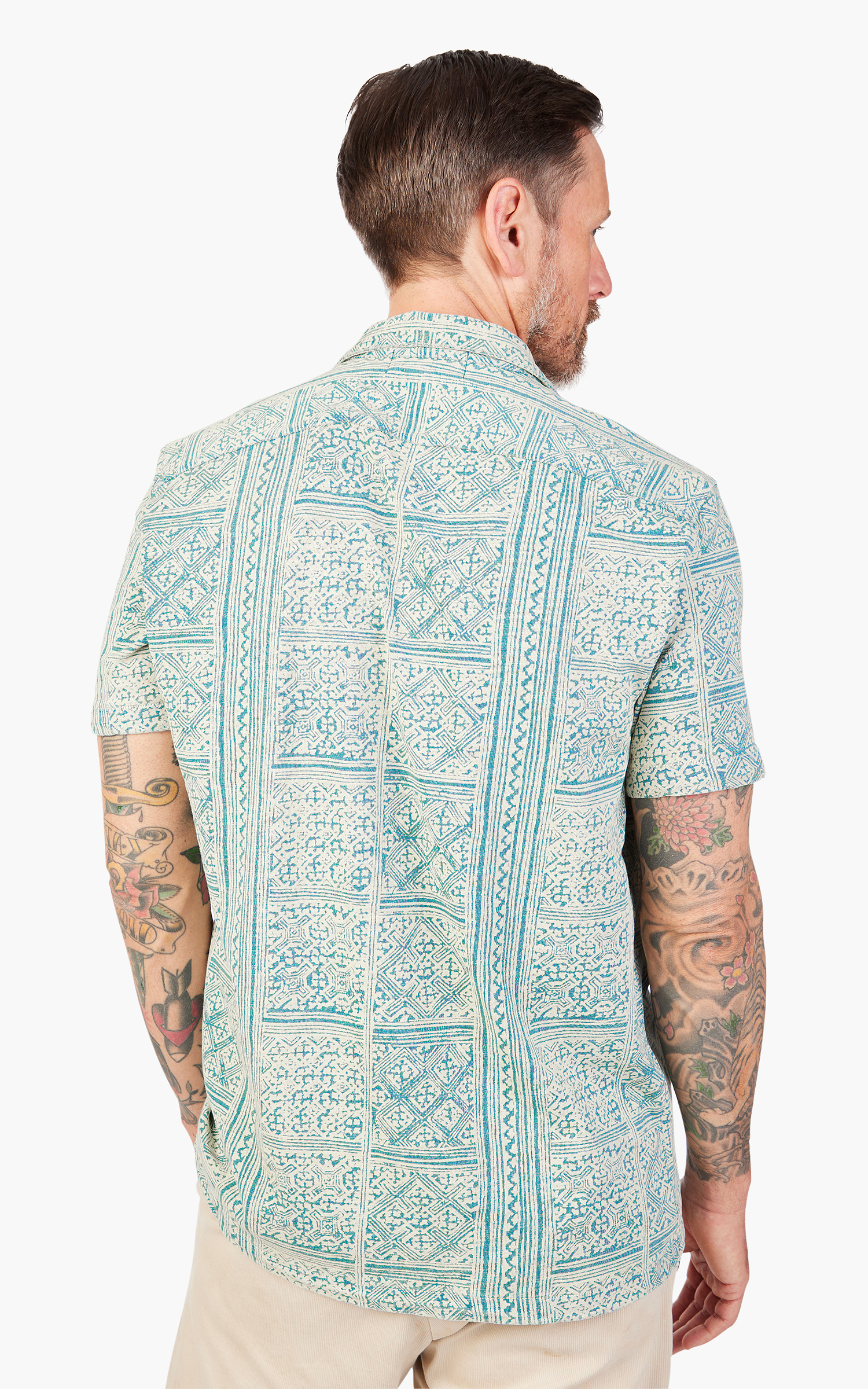 RRL Camp Shirt Print Jersey Indigo | Cultizm