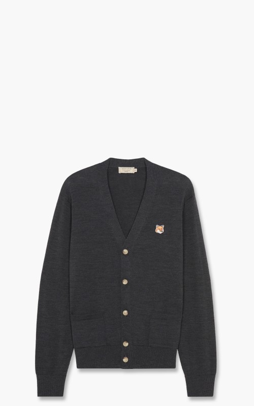 Maison Kitsuné Fox Head Patch Classic Cardigan Anthracite Melange