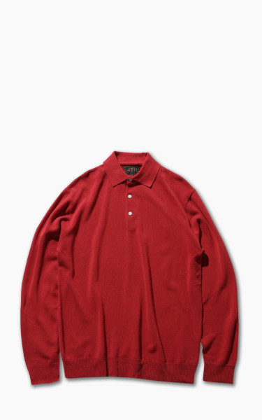 Beams Plus Knit Long Sleeve Polo Shirt Red